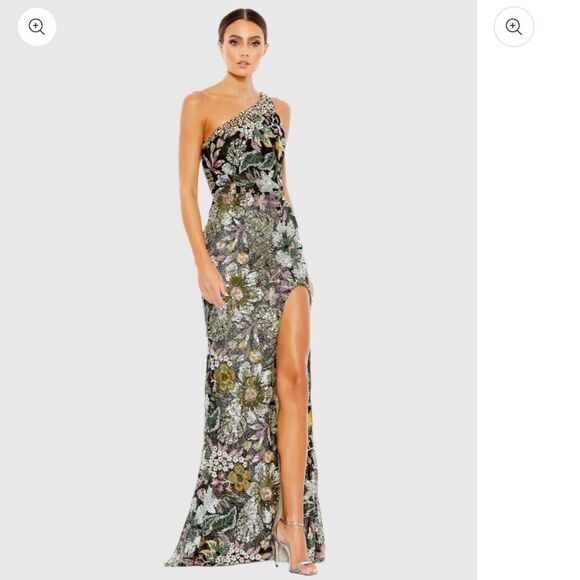Mac Duggal 49574 Embellished Floral One Shoulder Gown Dress - Picture 2 of 16